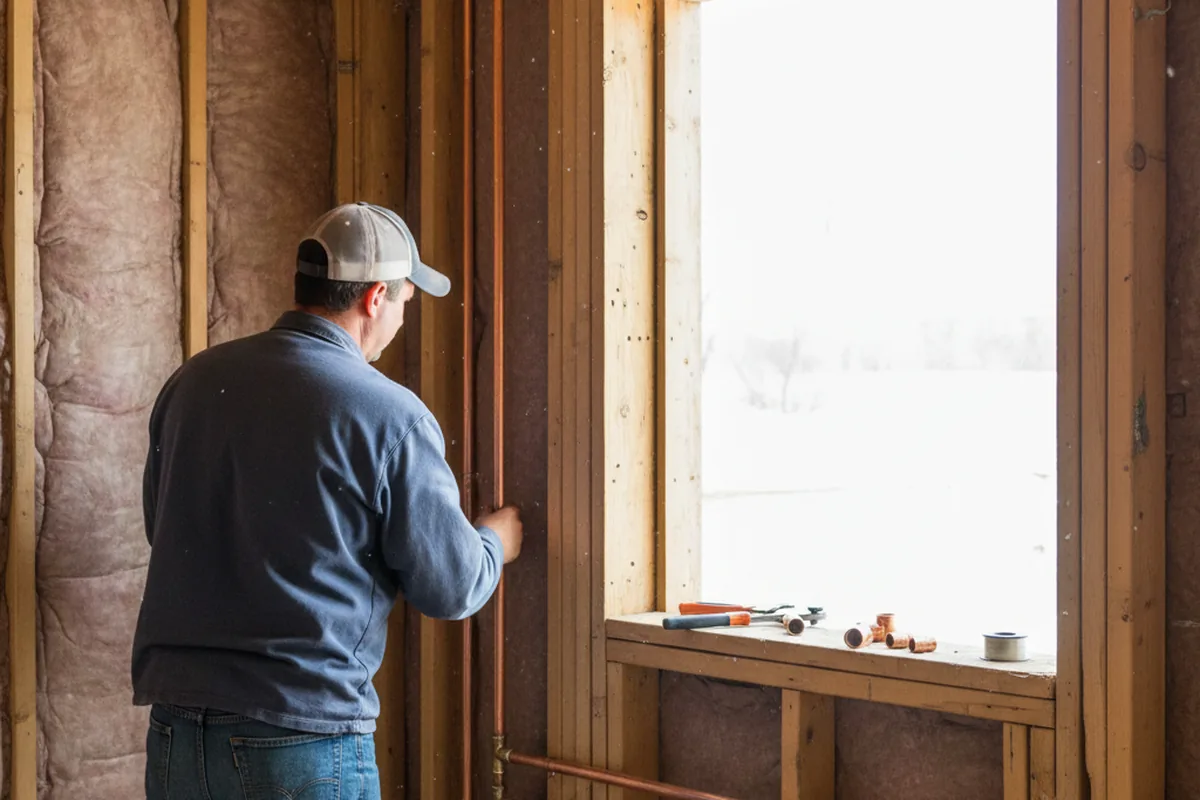 Licensed plumber running new copper supply lines in a Parlier home